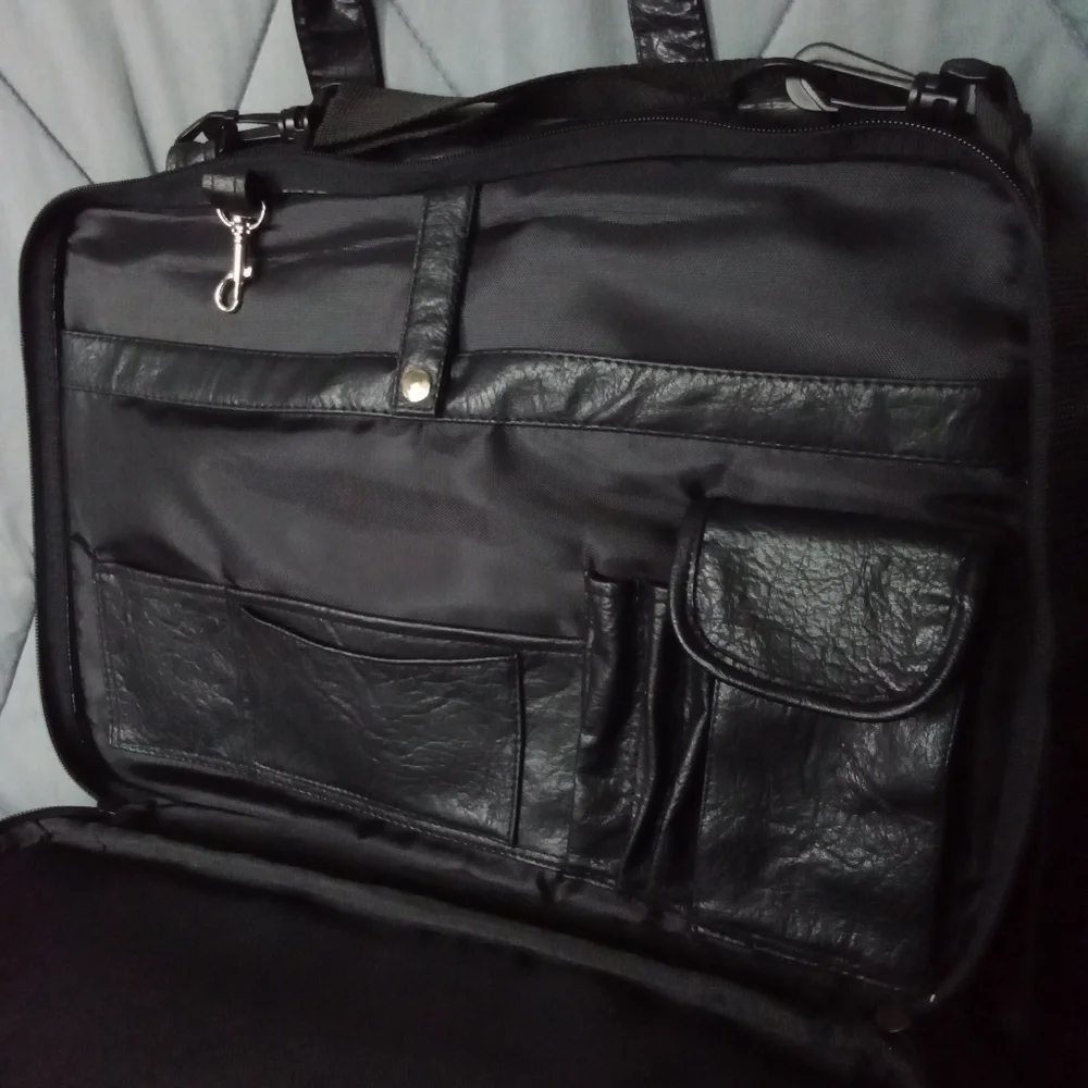 Vintage Black Leather Briefcase Style Crossbody Bag Stylish Laptop Carrying Bag